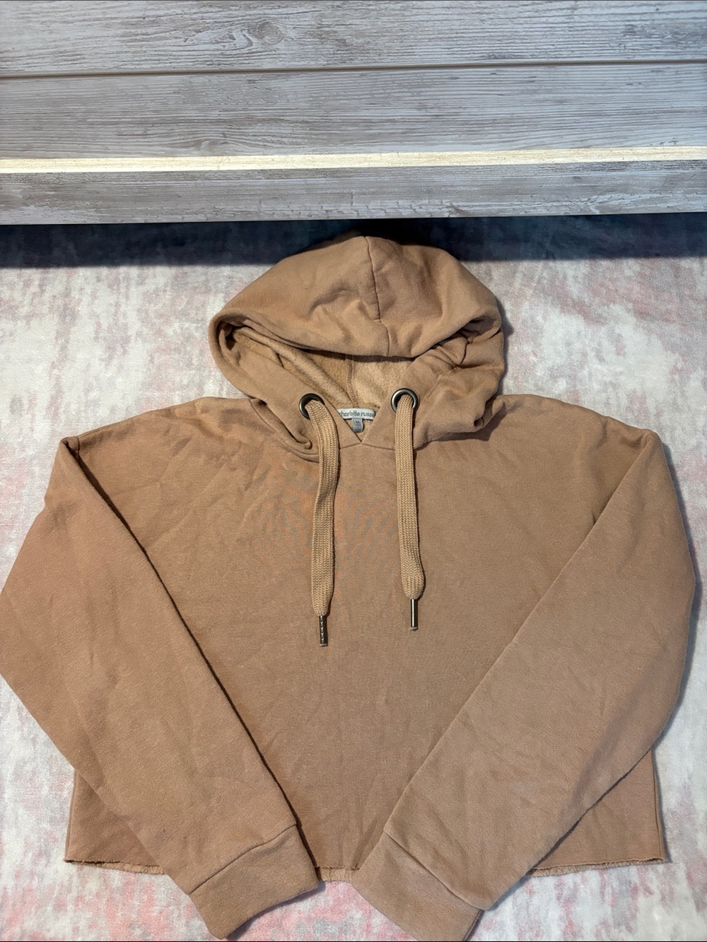 Charlotte Russe Cropped Hooded Sweatshirt - Tan Brown